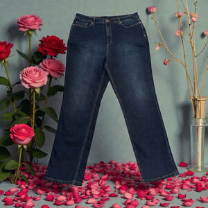 Christopher & Banks Jeans Straight Leg Women 16 BLUE High-Rise Distressed Denim